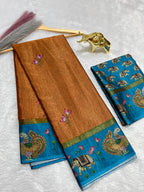 Soft Black Silk Saree with Tanjore Digital Prints