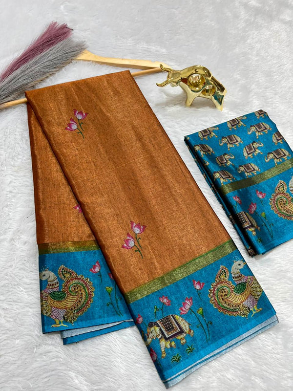 Soft Black Silk Saree with Tanjore Digital Prints