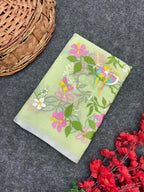 Green Pure Kota Doriya Saree with Silver Zari Border & Heavy Embroidery