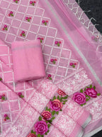 Pink Premium Pure Kota Doriya Saree with Multi-Thread Embroidery