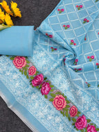 Blue Premium Pure Kota Doriya Saree with Multi-Thread Embroidery