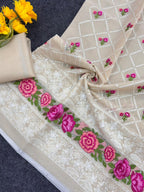 Cream Premium Pure Kota Doriya Saree with Multi-Thread Embroidery