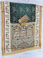 Soft Cotton Silk Saree with Warli Digital Print & Zari Weave Border