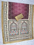 Soft Cotton Silk Saree with Warli Digital Print & Zari Weave Border