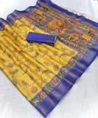 Varnesha Tussar Silk Saree – Mustard Heritage Digital Print