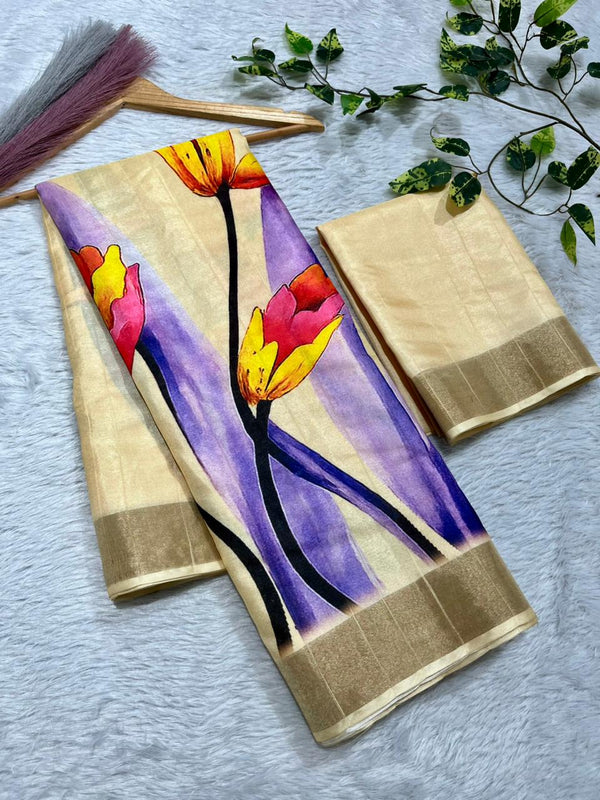 Aarini Tussar Feel Silk Saree – Pastel Tulip Glow