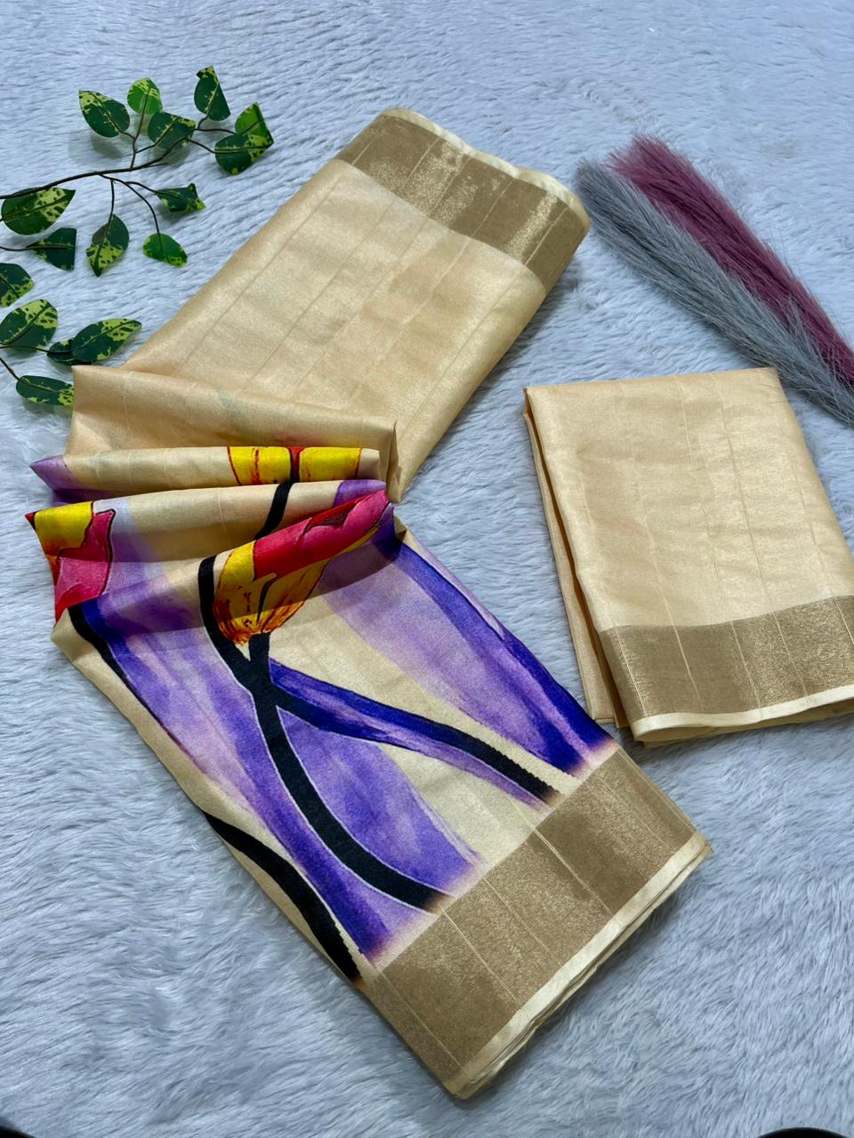 Aarini Tussar Feel Silk Saree – Pastel Tulip Glow