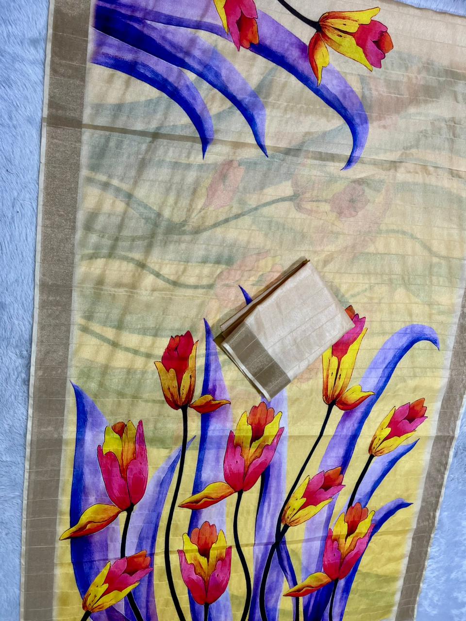 Aarini Tussar Feel Silk Saree – Pastel Tulip Glow