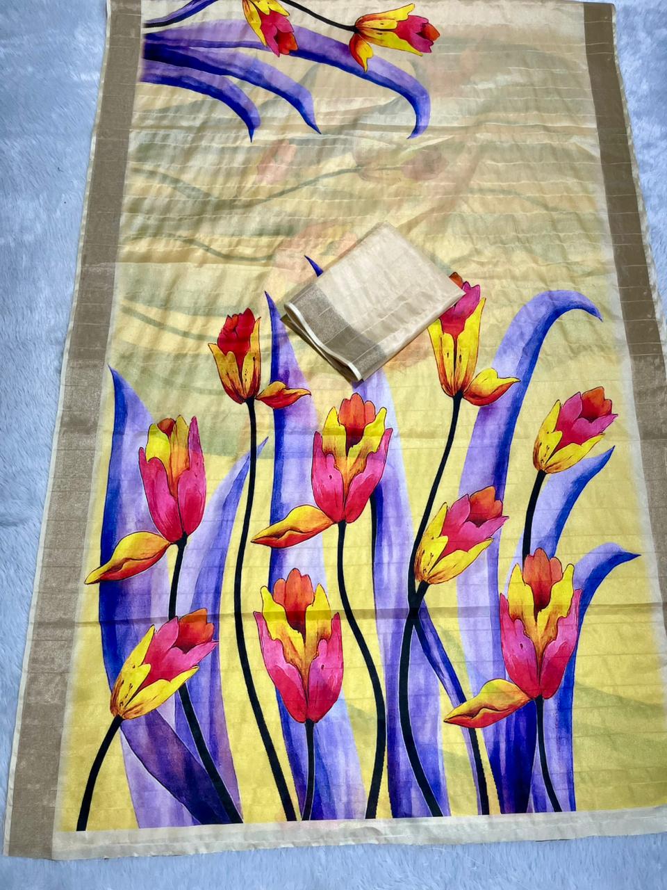 Aarini Tussar Feel Silk Saree – Pastel Tulip Glow