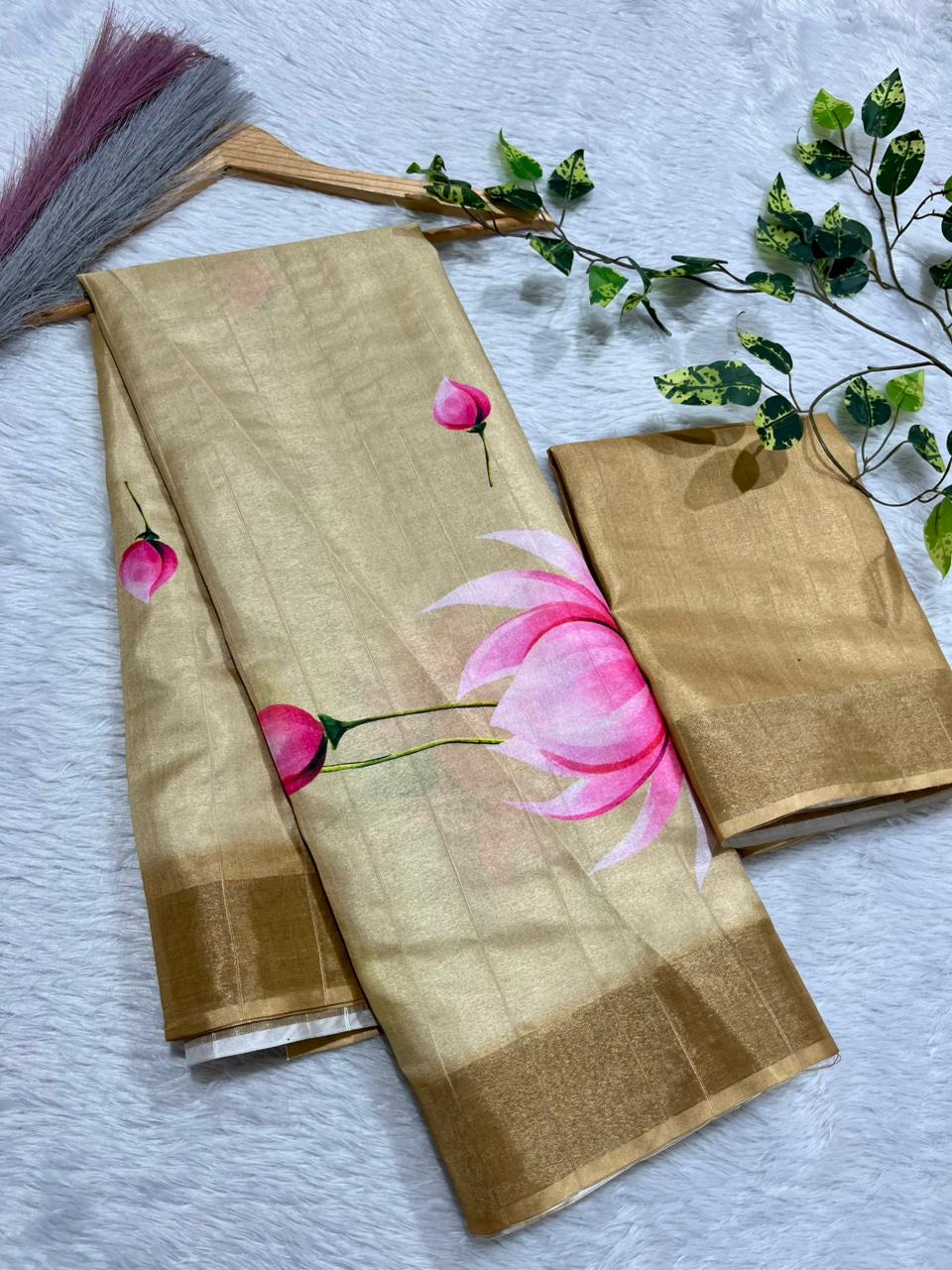 Aarini Tussar Feel Silk Saree – Lotus Whisper