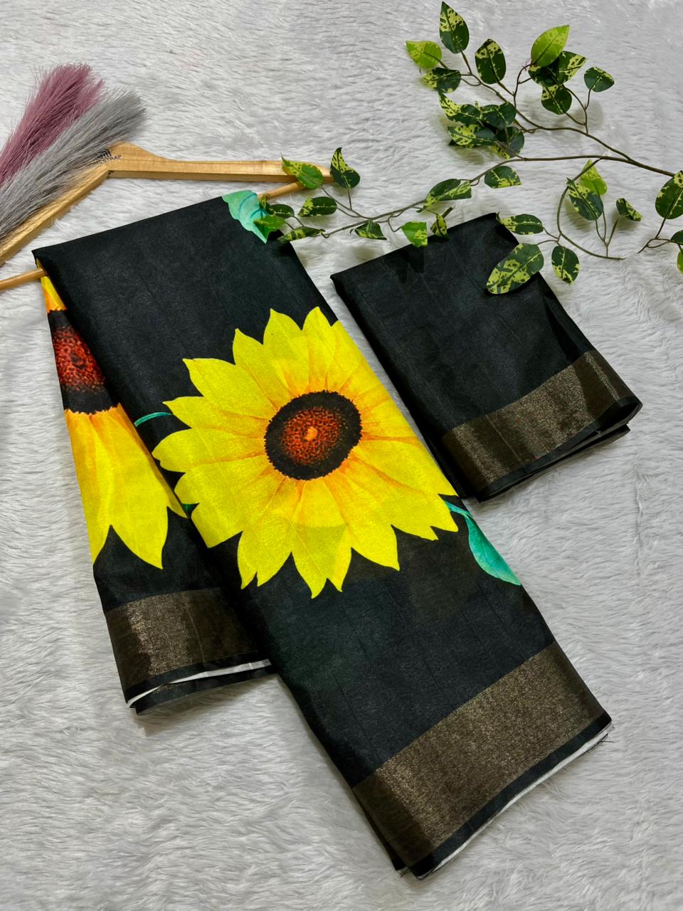 Aarini Tussar Feel Silk Saree – Midnight Sunflower
