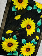 Aarini Tussar Feel Silk Saree – Midnight Sunflower