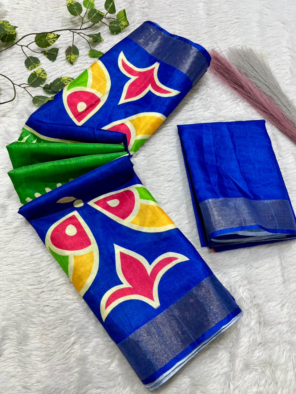 Aarini Tussar Feel Silk Saree – Royal Lotus Bloom