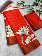Aarini Tussar Feel Silk Saree – Vermilion Divine