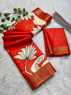 Aarini Tussar Feel Silk Saree – Vermilion Divine