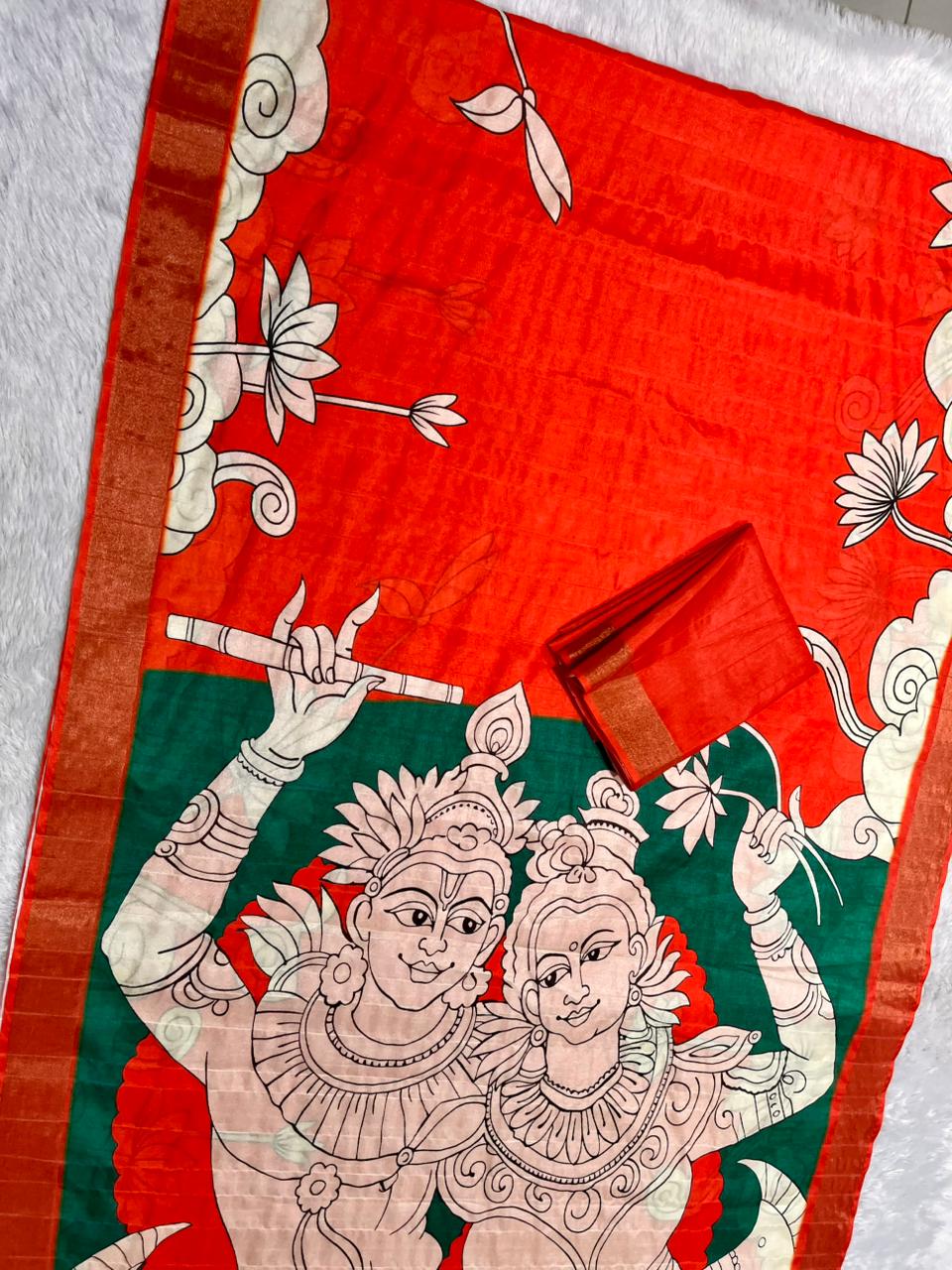 Aarini Tussar Feel Silk Saree – Vermilion Divine