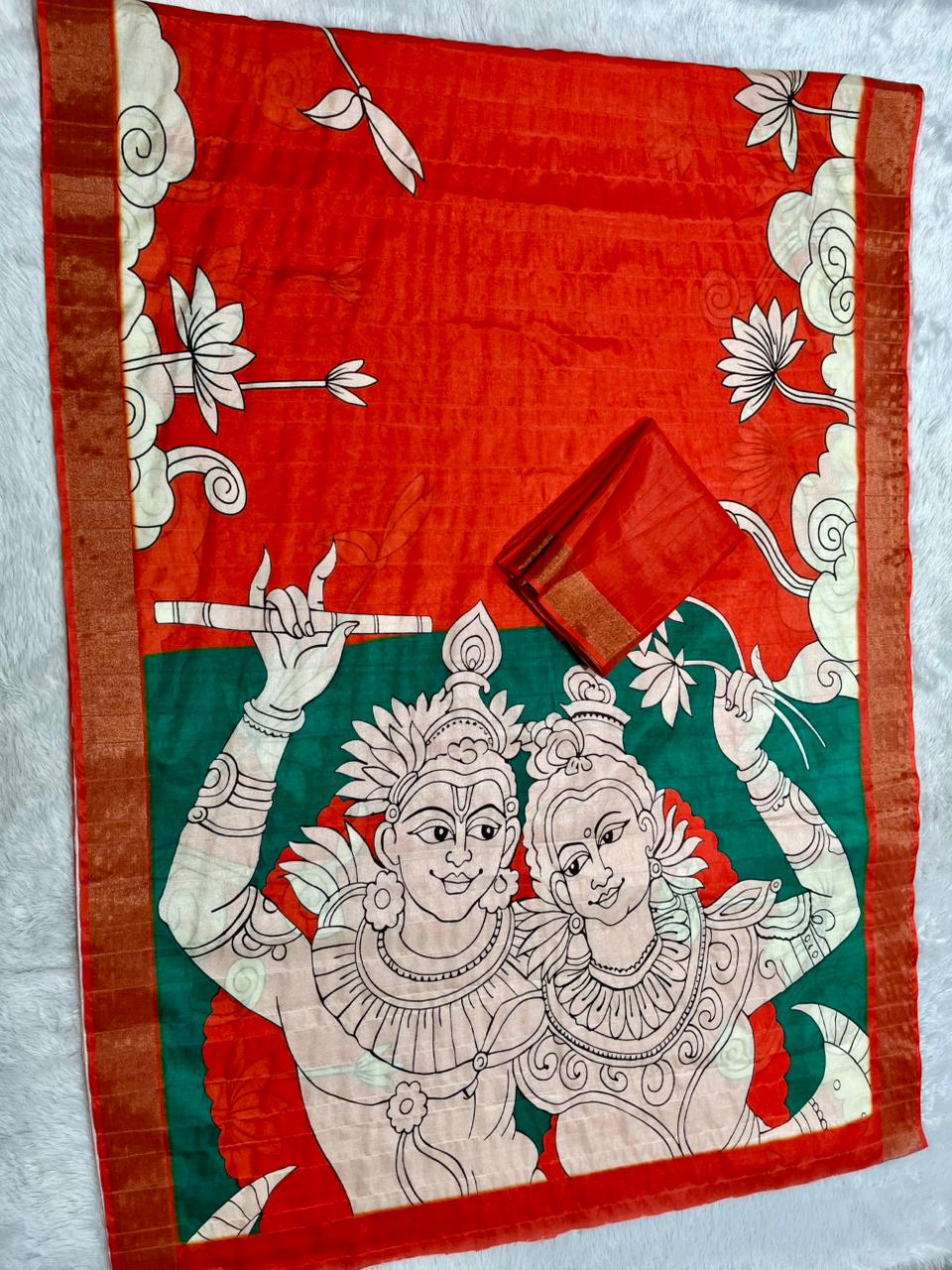 Aarini Tussar Feel Silk Saree – Vermilion Divine