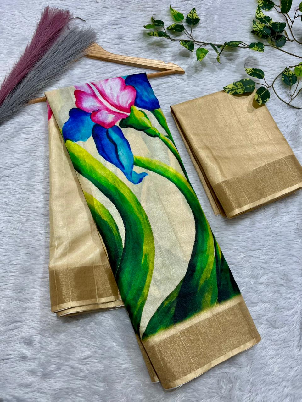 Aarini Tussar Feel Silk Saree – Ivory Iris