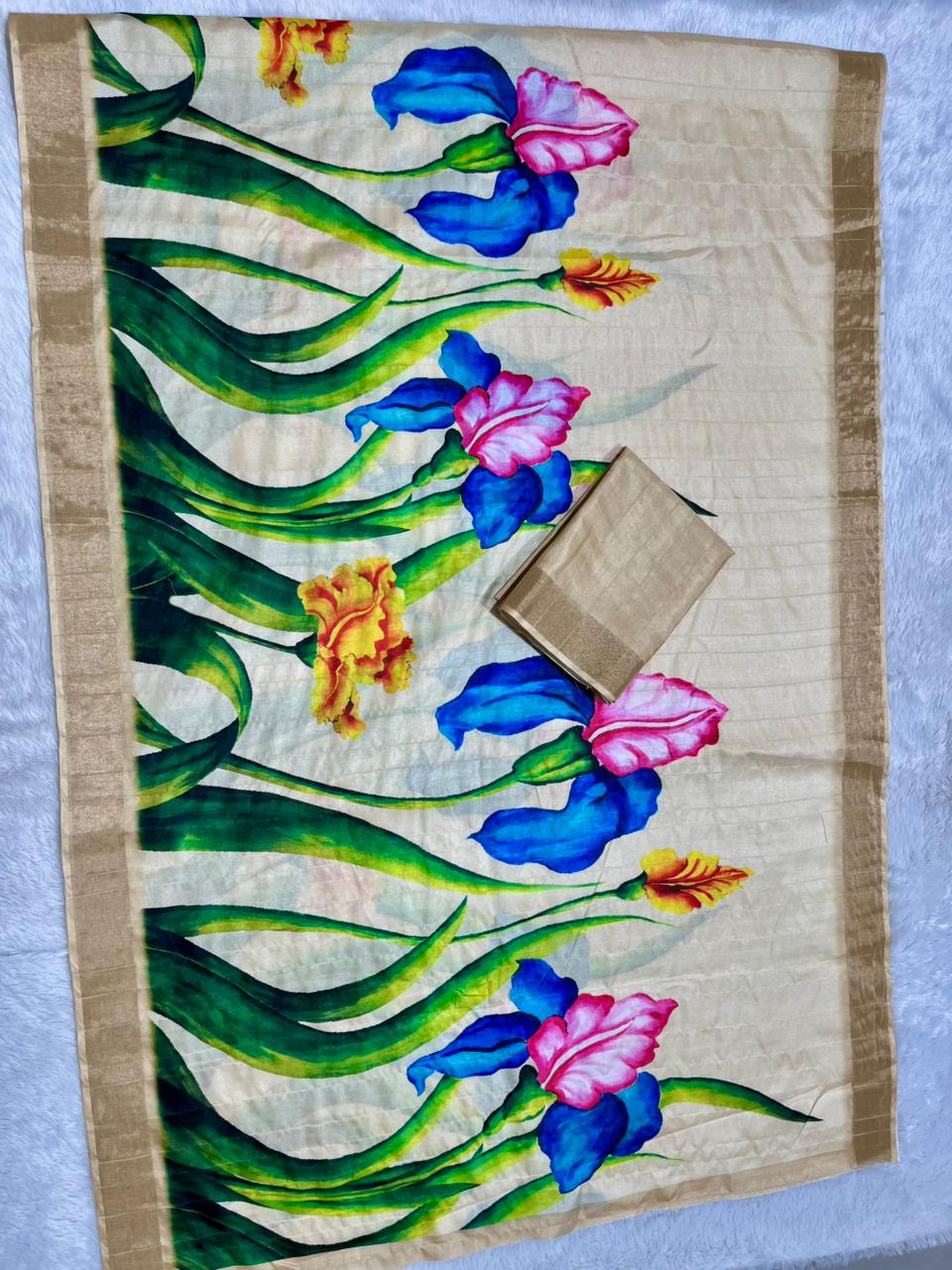 Aarini Tussar Feel Silk Saree – Ivory Iris