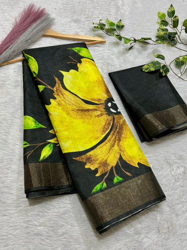 Aarini Tussar Feel Silk Saree – Midnight Blossom