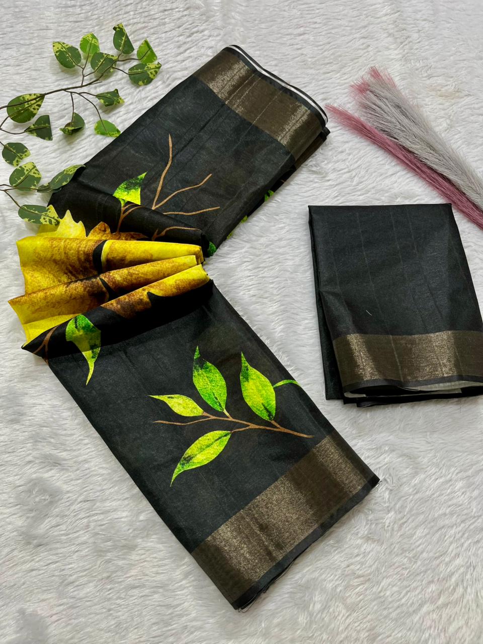 Aarini Tussar Feel Silk Saree – Midnight Blossom