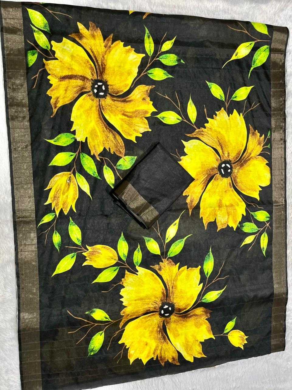 Aarini Tussar Feel Silk Saree – Midnight Blossom