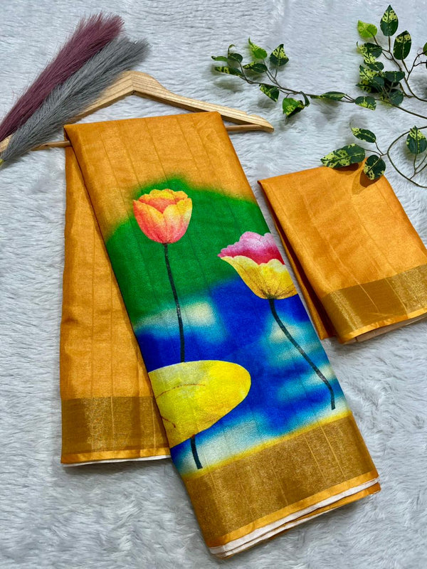 Aarini Tussar Feel Silk Saree – Divine Mustard