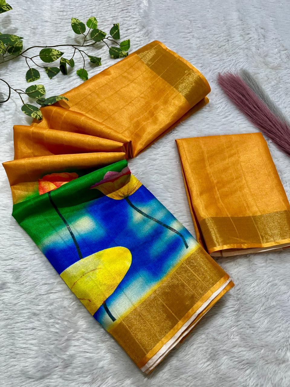 Aarini Tussar Feel Silk Saree – Divine Mustard