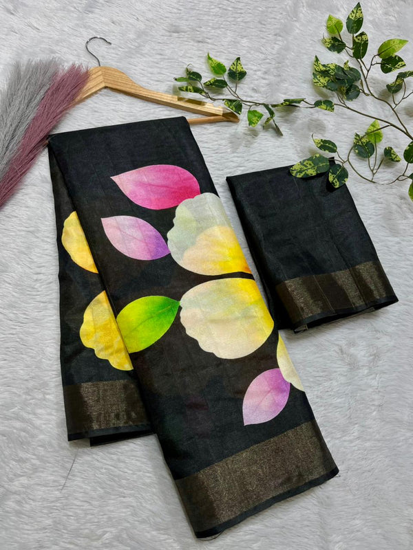 Aarini Tussar Feel Silk Saree – Black Bloom