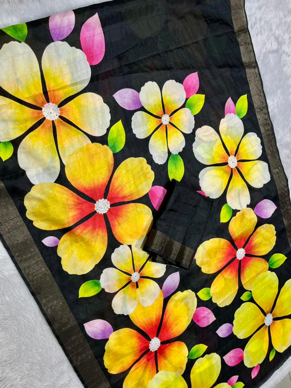 Aarini Tussar Feel Silk Saree – Black Bloom