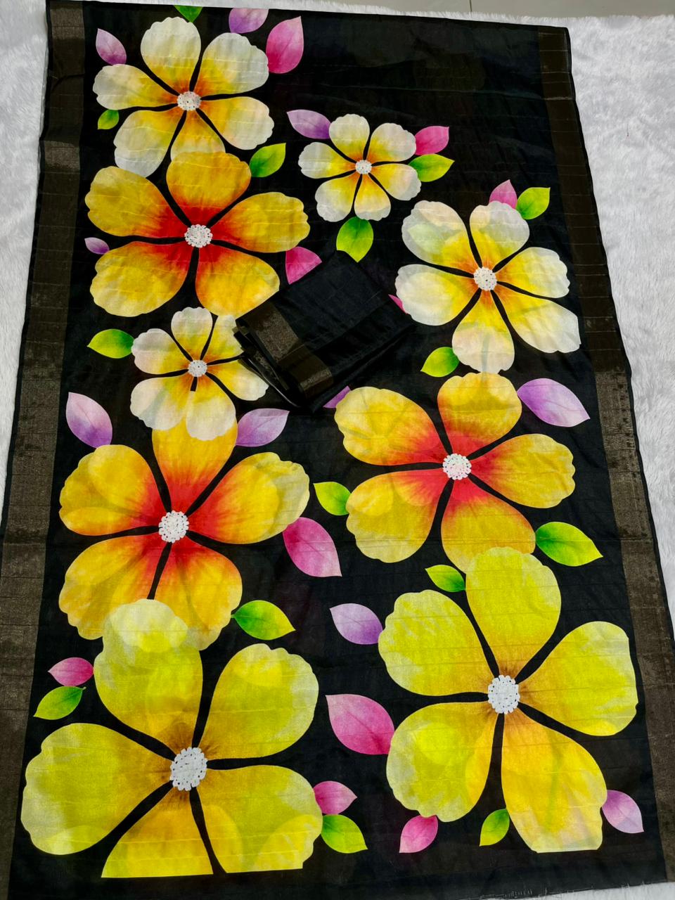 Aarini Tussar Feel Silk Saree – Black Bloom