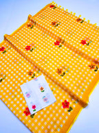 Elira Linen Cotton Saree – Yellow Checks Blossom