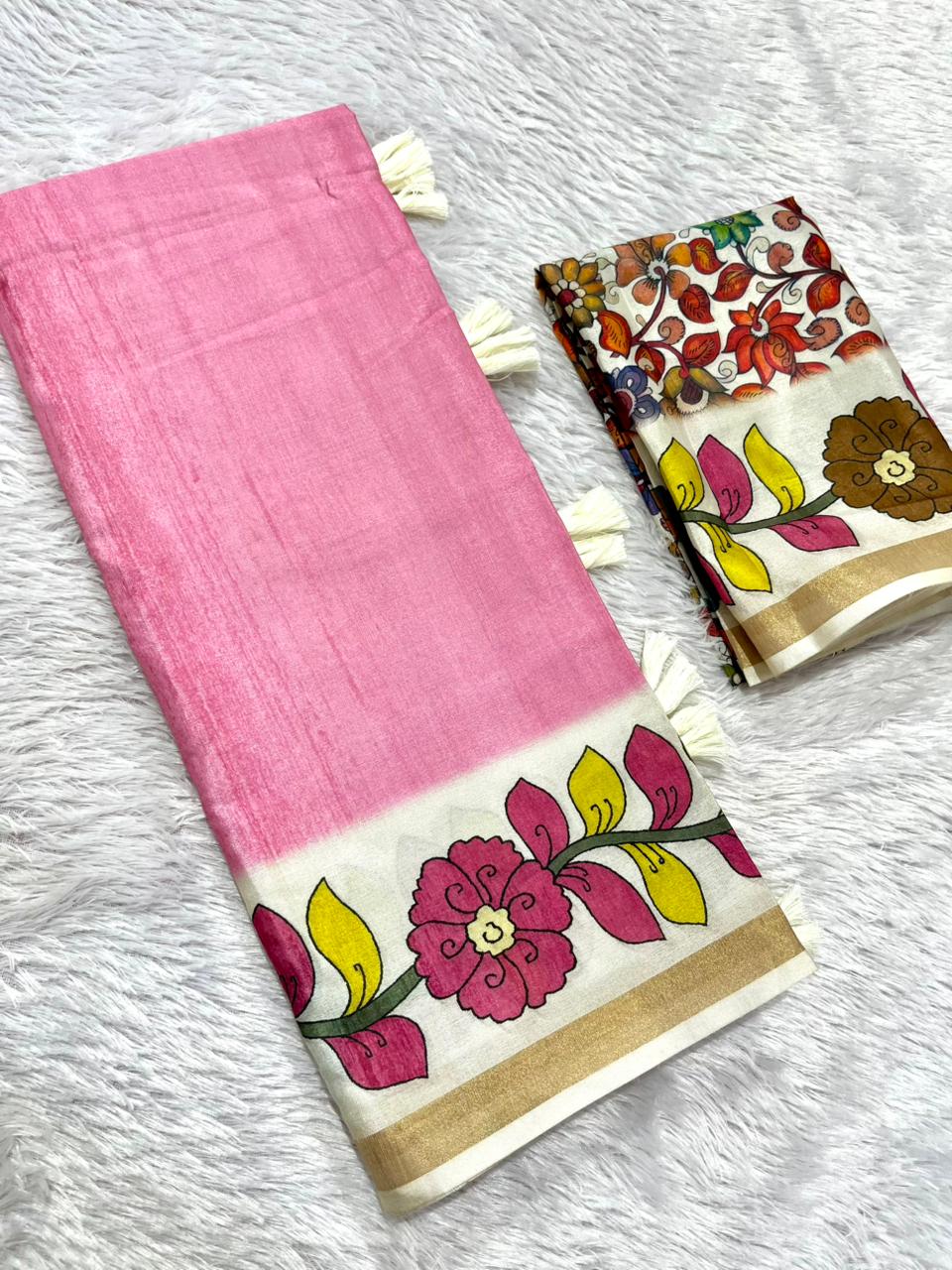 Vedyana Cotton Blend Saree – Pink Kalamkari Digital Print