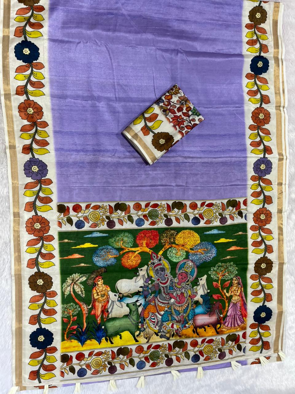 Vedyana Cotton Blend Saree – Lavender Kalamkari Digital Print