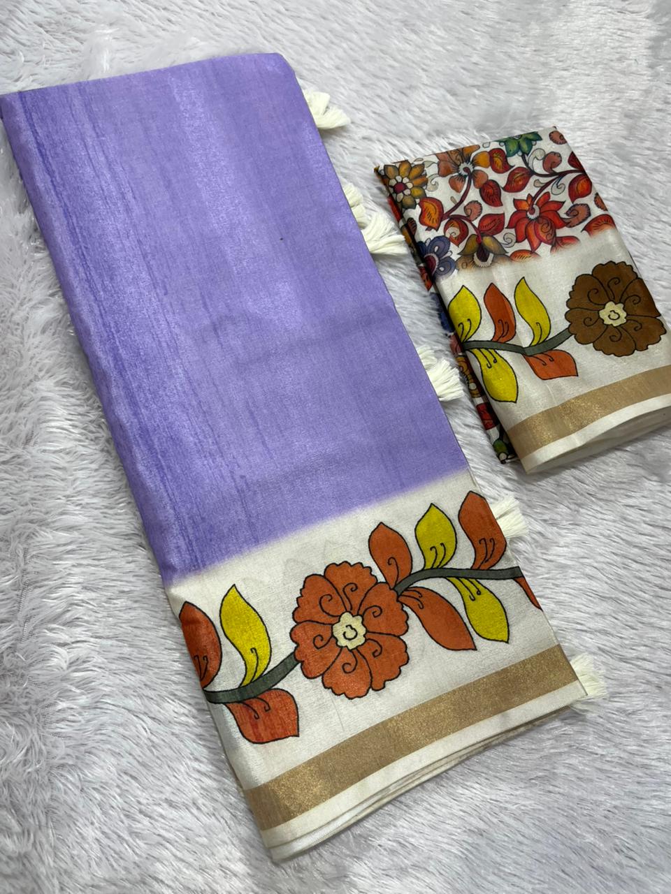 Vedyana Cotton Blend Saree – Lavender Kalamkari Digital Print