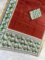 Pakhi Cotton Blend Saree – Rust Orange Parrot Bandhani