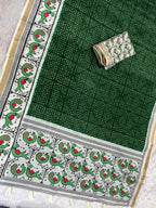 Pakhi Cotton Blend Saree – Emerald Green Parrot Bandhani