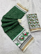 Pakhi Cotton Blend Saree – Emerald Green Parrot Bandhani