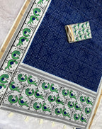 Pakhi Cotton Blend Saree – Royal Blue Parrot Bandhani