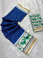 Pakhi Cotton Blend Saree – Royal Blue Parrot Bandhani