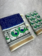 Pakhi Cotton Blend Saree – Royal Blue Parrot Bandhani