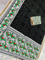 Pakhi Cotton Blend Saree – Black Parrot Bandhani