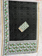 Pakhi Cotton Blend Saree – Black Parrot Bandhani