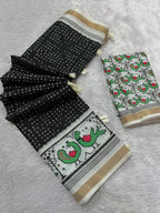Pakhi Cotton Blend Saree – Black Parrot Bandhani