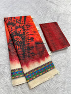 Matsya Soft Chanderi Cotton Saree – Red Shibori Madhubani Digital Print