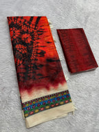 Matsya Soft Chanderi Cotton Saree – Red Shibori Madhubani Digital Print