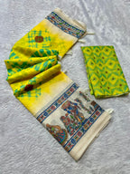 Matsya Soft Chanderi Cotton Saree – Yellow Shibori Madhubani Digital Print