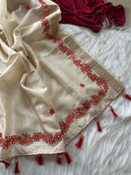 Ruhaniya Tussar Silk Saree – Cream Red Gotta Patti & Zari Bentex Border Work
