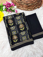 Ajrika Crepe Silk Saree – Black Ajrakh Digital Print with Mirror Work