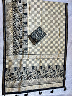 Kalava Art Silk Saree – Cream Black Pen Kalamkari Digital Print